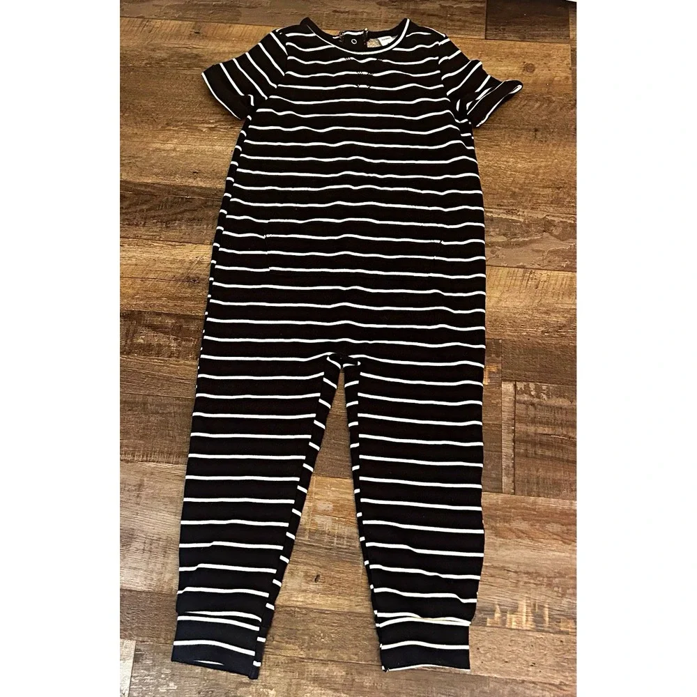 Old Navy 4T Black & White Striped Cotton Knit One-Piece Snap Crew Neck